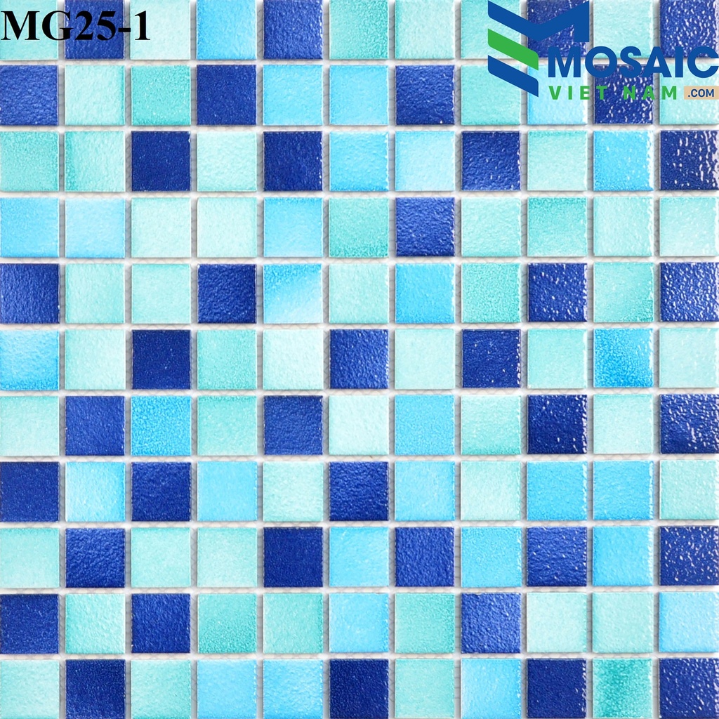 [DSC-2608-12592] Gạch Mosaic Gốm Sóng Biển 3 màu xanh trộn 25x25x4mm MG25-01