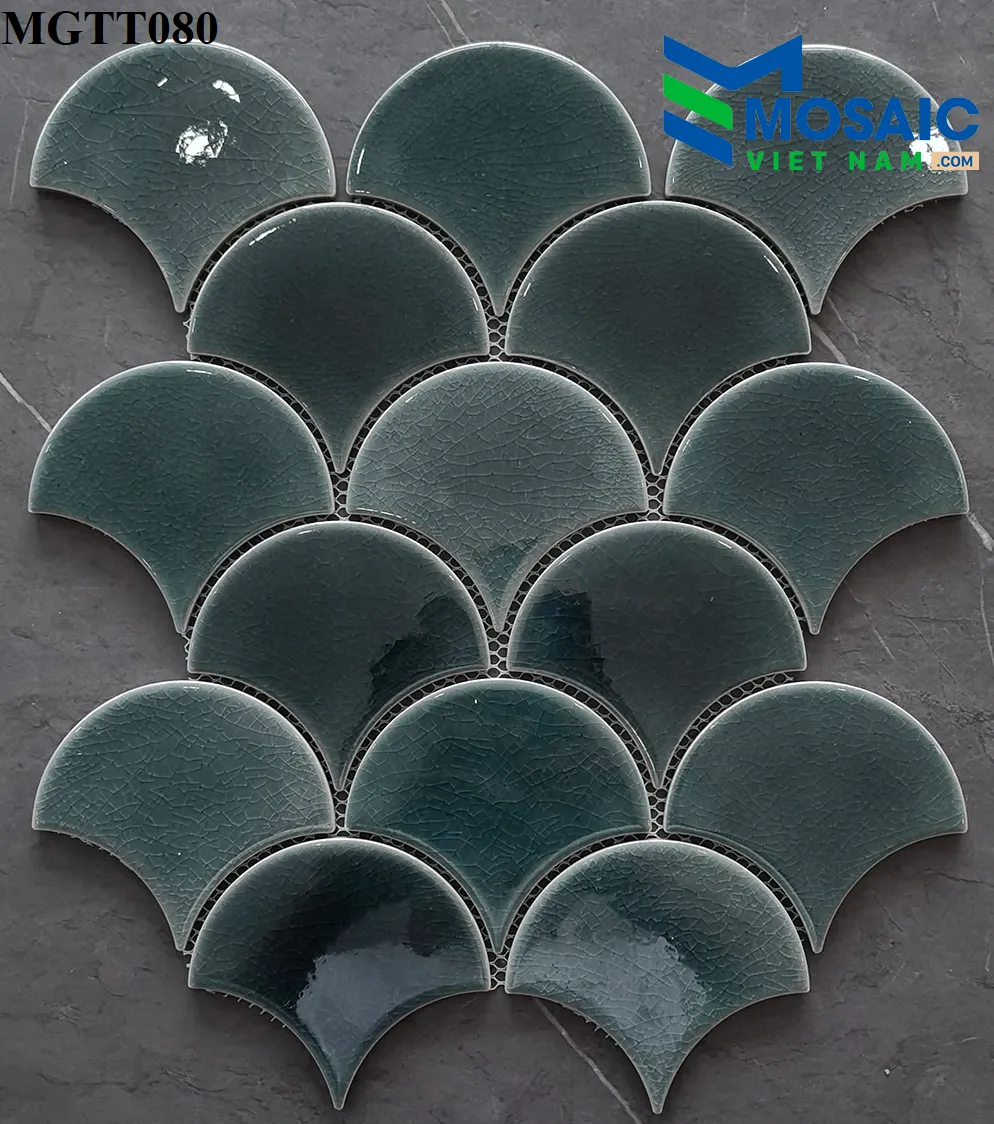 [DSC-2608-64171] Gạch Mosaic Gốm vảy cá 2 màu xanh nâu rạn MGTT080