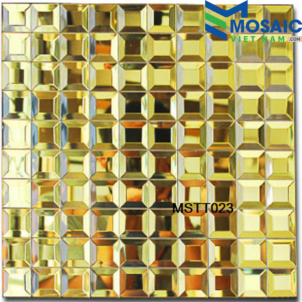 [DSC-2608-84834] Gạch Mosaic Kim cương vát cạnh-thủy tinh tráng gương vàng 30×30 MSTT 023
