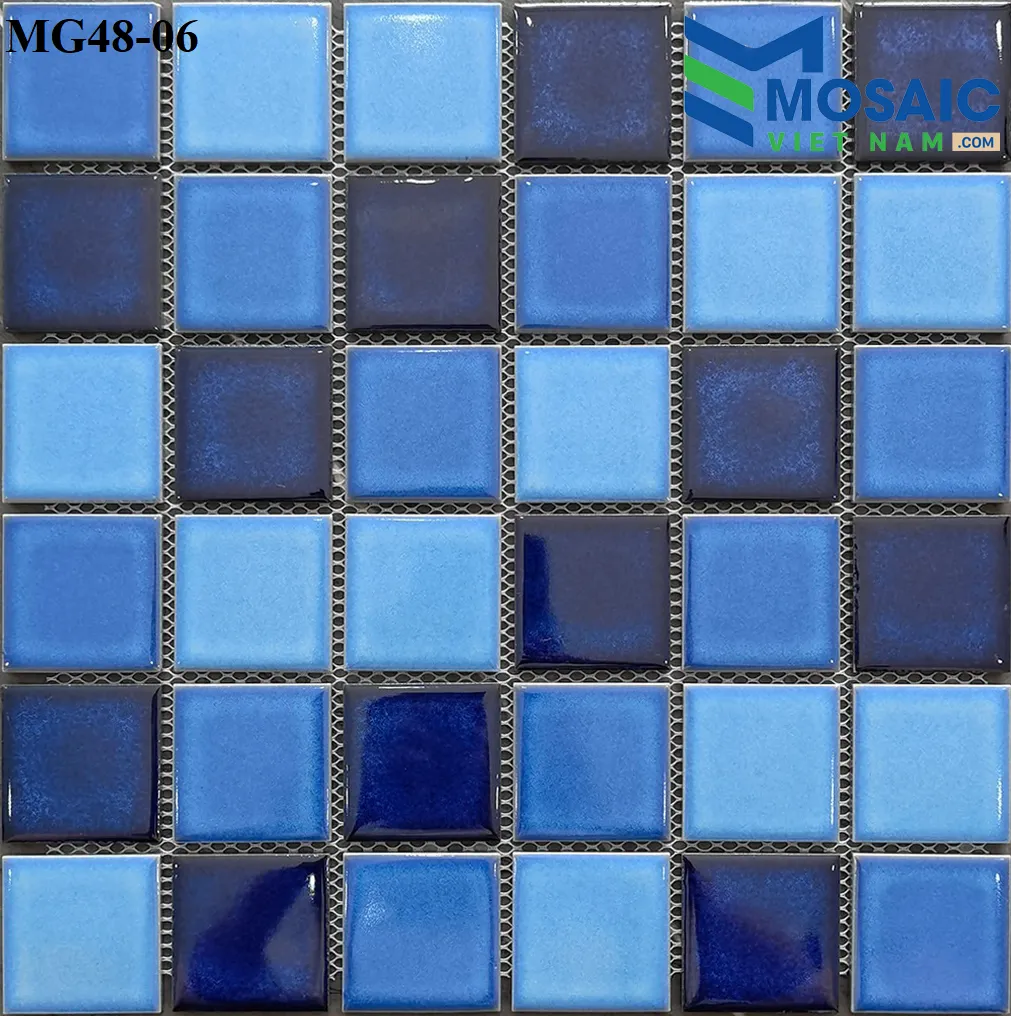 [DSC-2608-32885] Gạch Mosaic Gốm men đốm 3 màu xanh trộn 48x48x6mm MG48-6