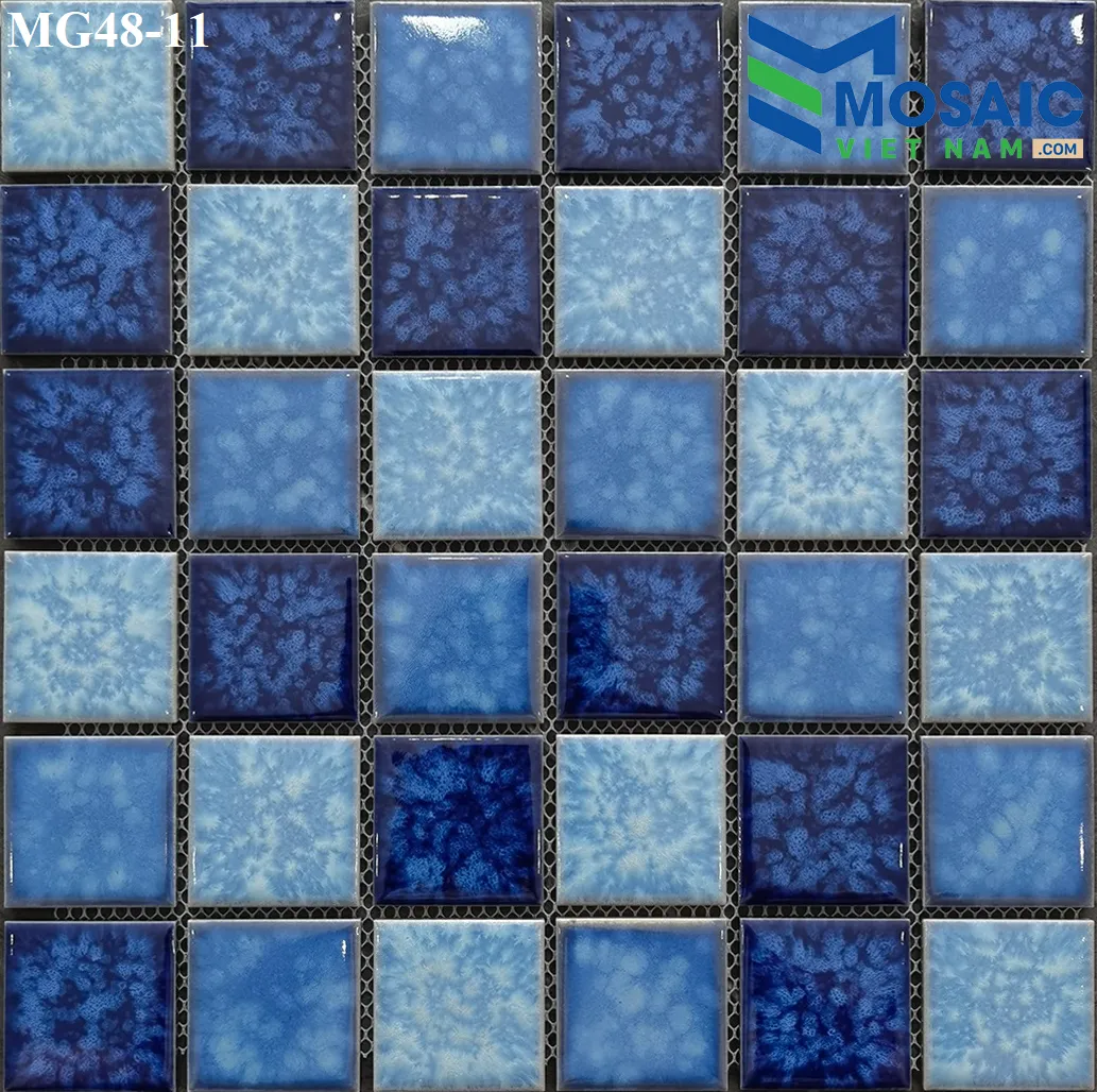 [DSC-2608-36369] Gạch Mosaic Gốm men trơn hoa văn 3 màu xanh trộn 48x48x6mm MG48-11