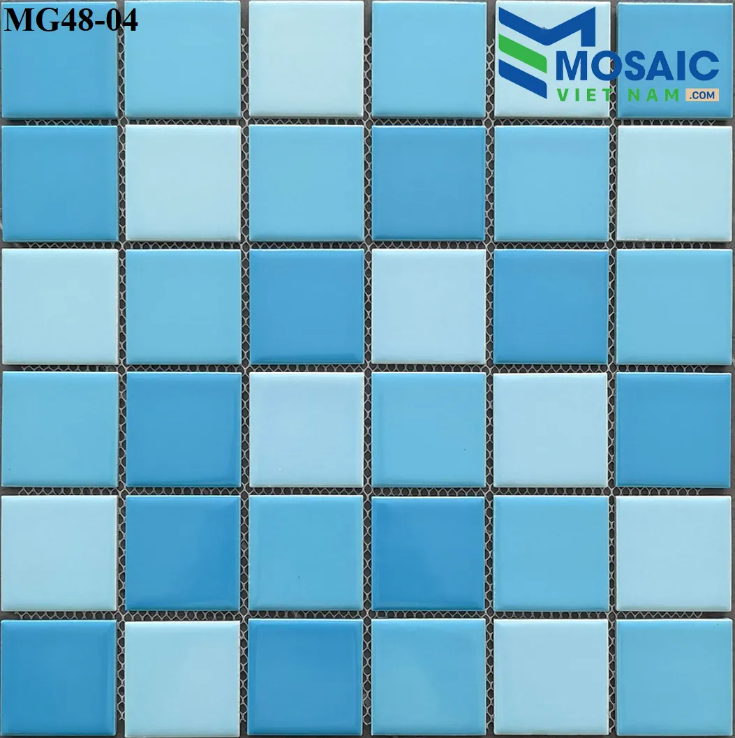 [DSC-2608-67141] Gạch Mosaic Gốm men trơn 3 màu xanh nhạt trộn 48x48x6mm MG48-4