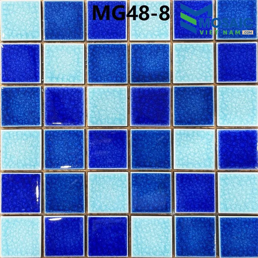 [DSC-2608-32330] Gạch Mosaic Gốm men rạn 3 màu xanh trộn 48x48x6mm MG48-8