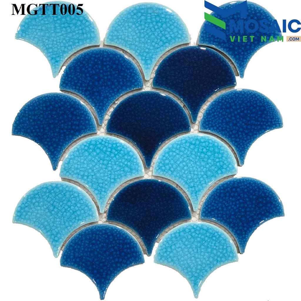 [DSC-2608-14416] Gạch Mosaic Gốm vảy cá 3 màu xanh rạn MGTT005