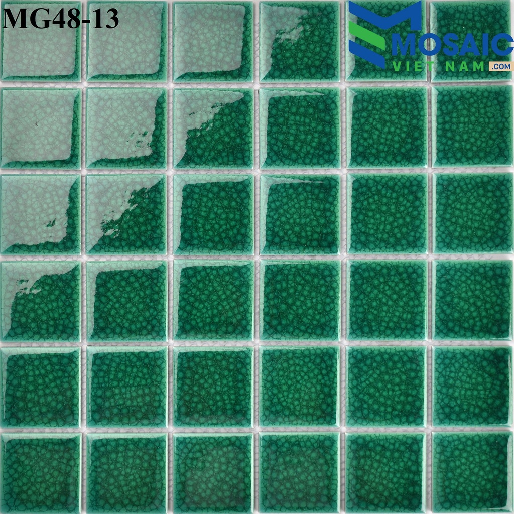 [DSC-2608-96815] Gạch Mosaic Gốm men rạn màu xanh lá 48x48x6mm MG48-13