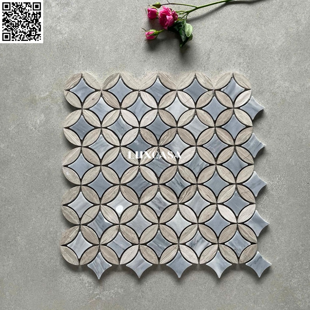 [DSC-2608-24715] Mosaic đá marble + đá travertine