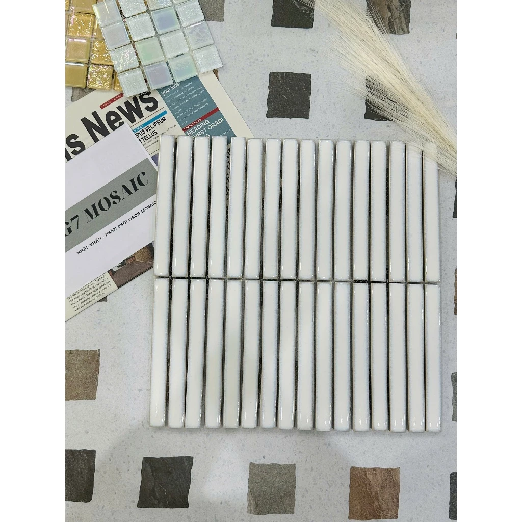 [DSC-2608-38840] Gạch mosaic thẻ que trắng bóng