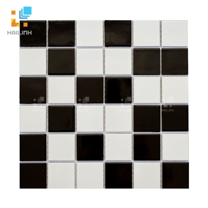 [DSC-2608-43493] Gạch Mosaic HLMST330353 gốm rạn màu đen-trắng
