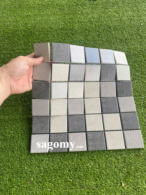 [DSC-2608-98910] Gạch Mosaic Trắng Xám Đen