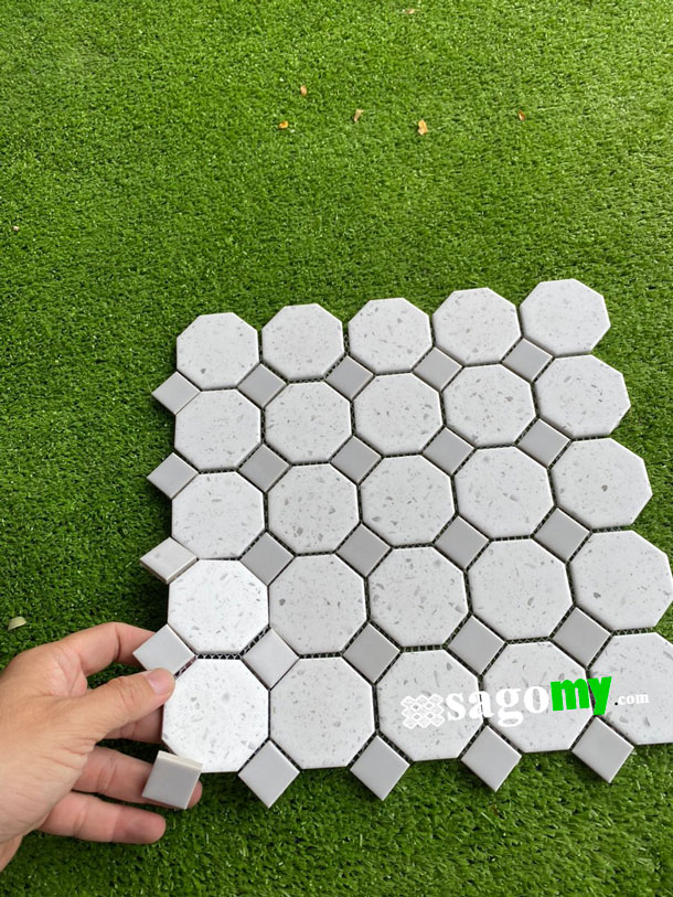 [DSC-2608-81435] Gạch Mosaic Bát Giác Xám Nhạt