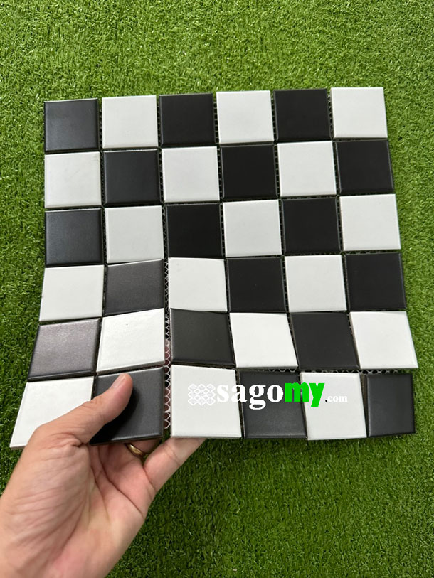 [DSC-2608-74956] Gạch Mosaic Vuông Trắng Đen Men Mờ
