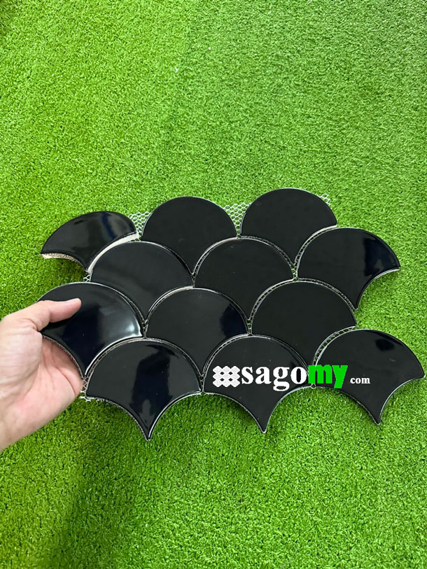 [DSC-2608-31661] Gạch Mosaic Vảy Cá Màu Đen Men Bóng
