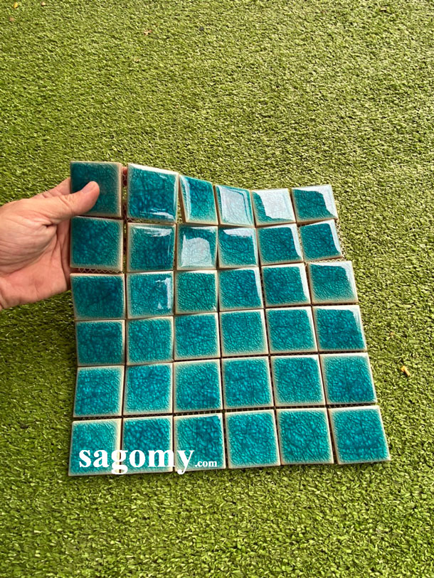 [DSC-2608-32285] Gạch Mosaic Gốm Men Rạn Xanh Ngọc