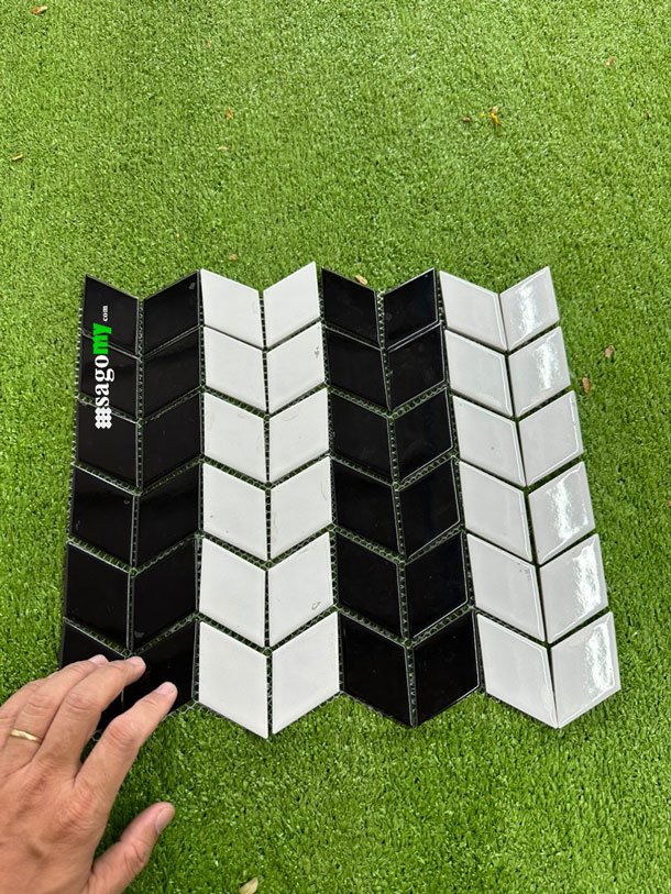 [DSC-2608-16004] Gạch Mosaic Xương Cá Đường Trắng Đường Đen