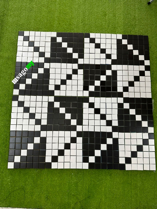 [DSC-2608-86633] Gạch Mosaic Bông Trắng Đen Vuông