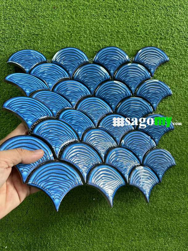 [DSC-2608-66556] Gạch Vảy Cá Xanh Biển Men Bóng Hiệu Ứng Nhũ Bạc Từng Lớp
