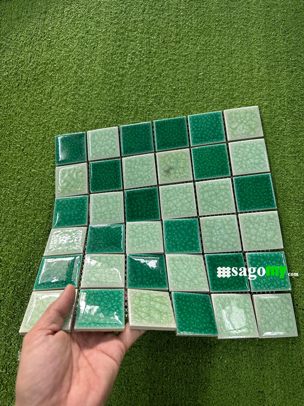 [DSC-2608-47246] Gạch Men Rạn Mosaic Vuông Xanh Lá Cây