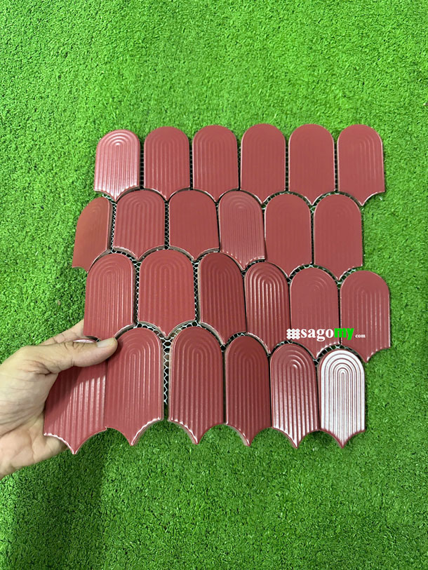 [DSC-2608-91640] Gạch Mosaic Lông Vũ Màu Đỏ Đô Mờ