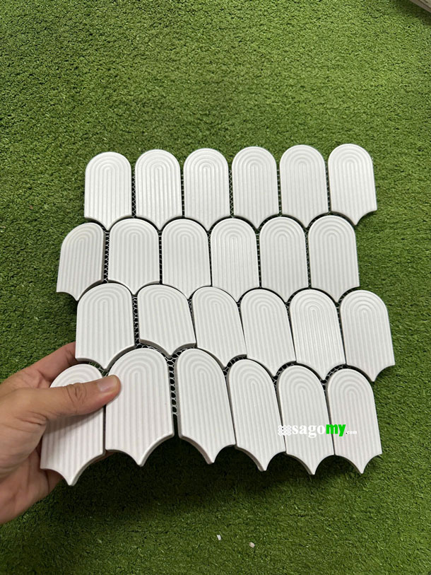 [DSC-2608-59763] Gạch Mosaic Lông Vũ Trắng Mờ Nhỏ Hoa Văn Nổi