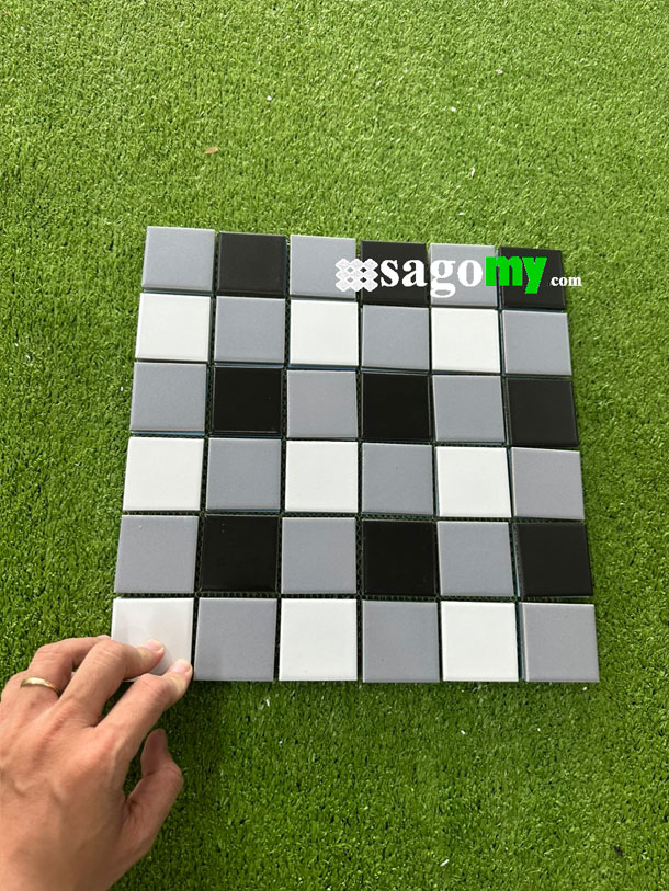 [DSC-2608-18727] Gạch Mosaic Vuông Hỗn Hợp Trắng Xám Đen