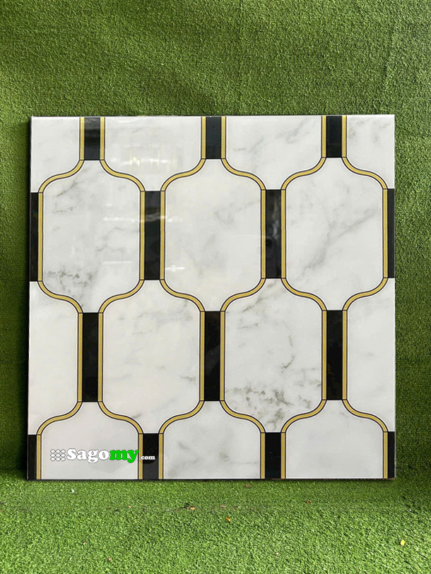 [DSC-2608-98640] Gạch 30x30 Trang Trí Hoa Văn Mosaic Trắng Đen Cẩm Thạch