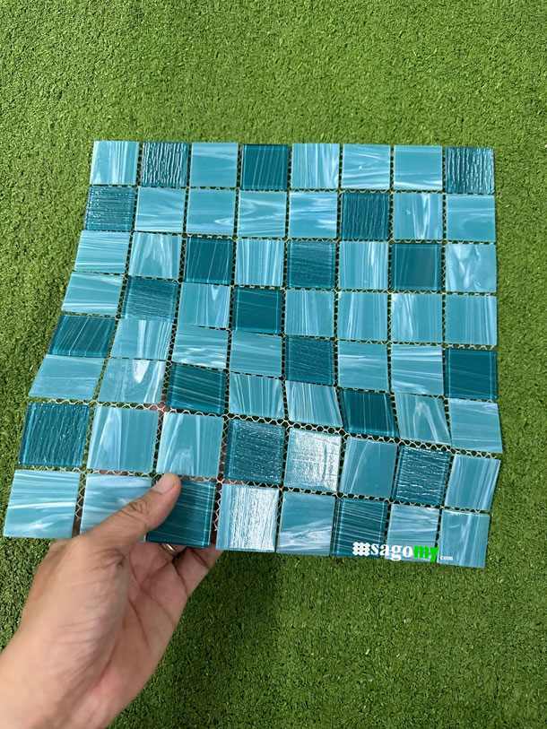 [DSC-2608-38859] Gạch Thủy Tinh Mosaic Màu Xanh Ngọc Hỗn Hợp Mờ Cao Cấp