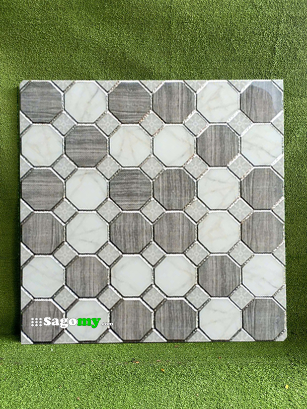 [DSC-2608-34615] Gạch 30x30 Trang Trí Hoa Văn Giả Mosaic Bát Giác Đường Nhũ Bạc