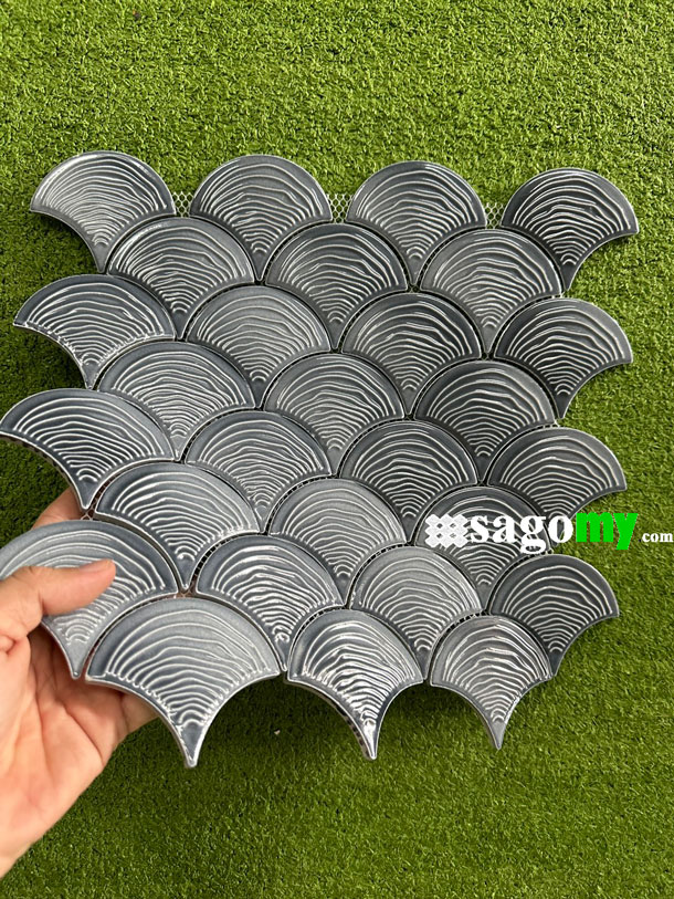 [DSC-2608-38692] Gạch Mosaic Vảy Cá Xanh Dương Nhạt Hoa Văn Gợn