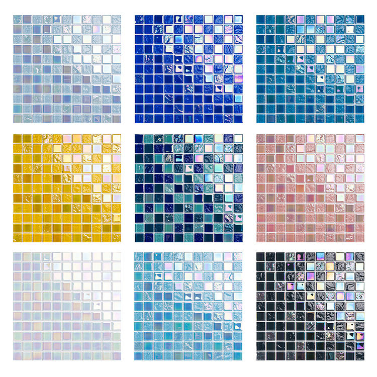[DSC-2607-17499] Gạch mosaic kính hồ bơi ánh xà cừ SODIMOSAIC BOL 12, chip vuông 25x25 mm