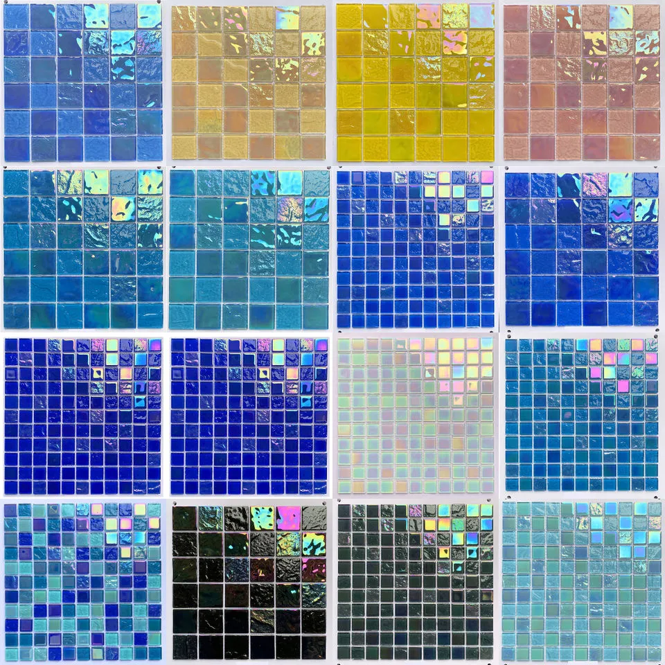 [106157347223] Rainbow Customize Square Blue Tile Pool Iridescent Tile Swimming Pool Glass Mosaic for Luxurious Pool Design