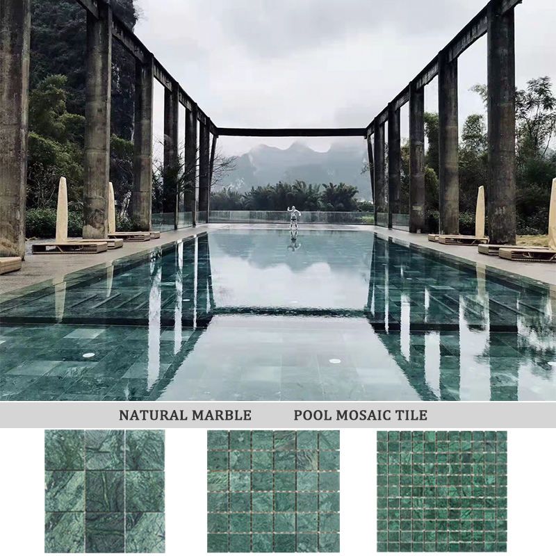 [DSC-2607-98139] Gạch mosaic đá cẩm thạch tự nhiên màu xanh 12mm*12mm kích thước nhỏ dùng cho hồ bơi