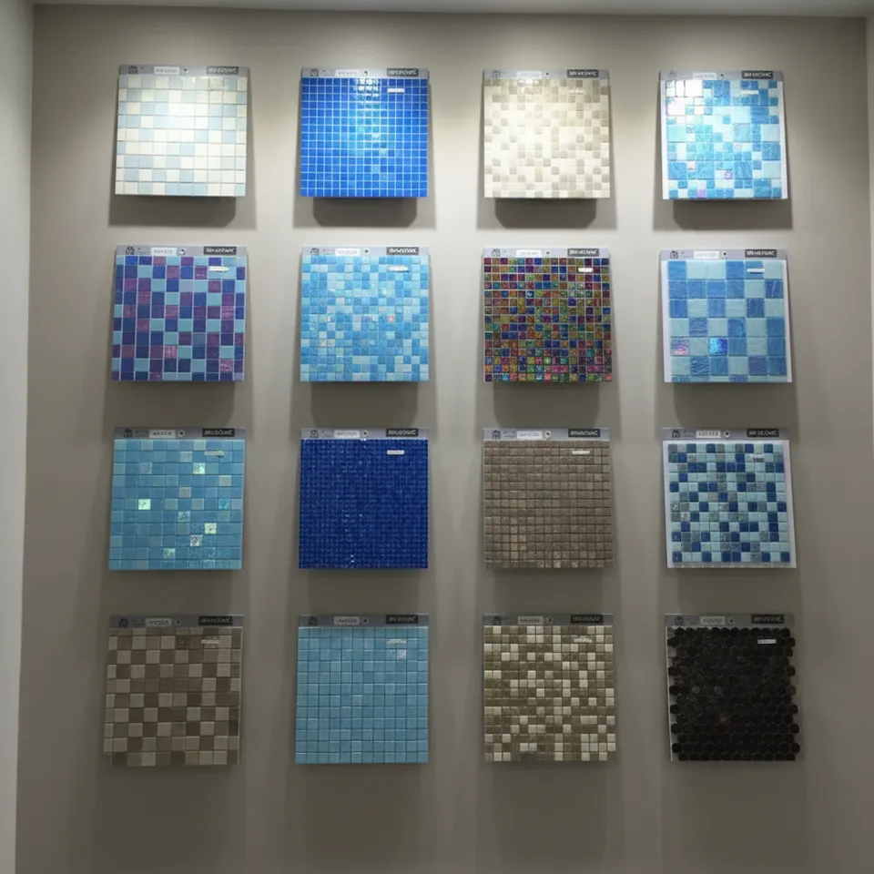 [DSC-2607-24658] Gạch mosaic kính JBN Mosaic H420113 20 x 20 mm dày 4 mm màu xanh phối, bề mặt mờ