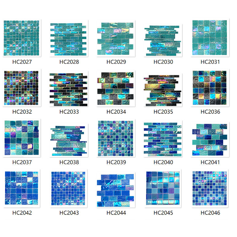 [DSC-2607-90021] Gạch mosaic kính pha lê ánh xà cừ JOY HC7043 màu xanh bạc hà 300x300 mm cho hồ bơi ngoài trời
