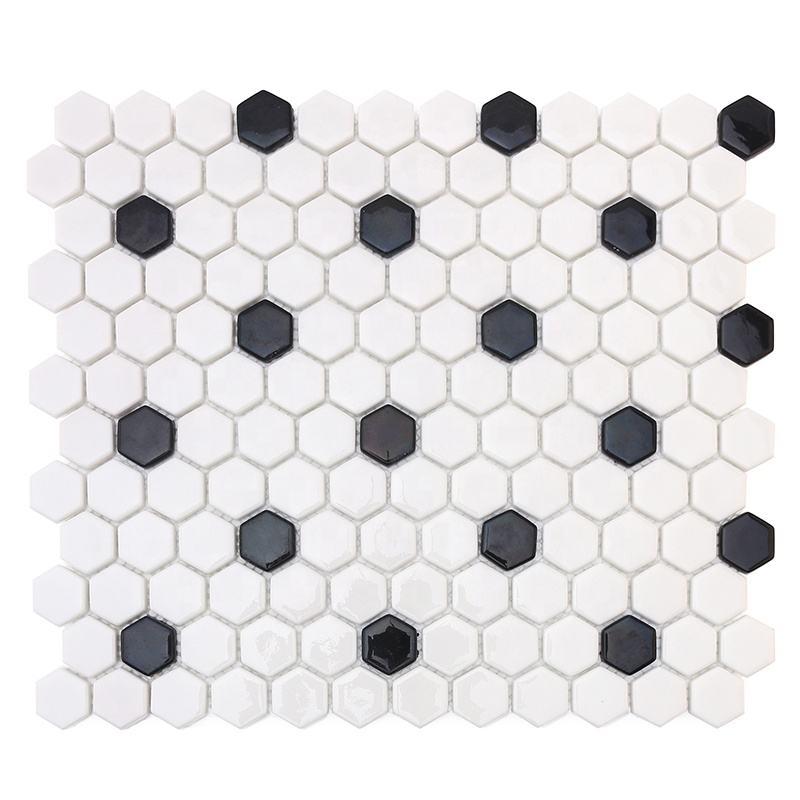 [DSC-2607-34857] Gạch Mosaic Lục Giác Đen Trắng CNK MS0198P - Lát Sàn Phòng Tắm