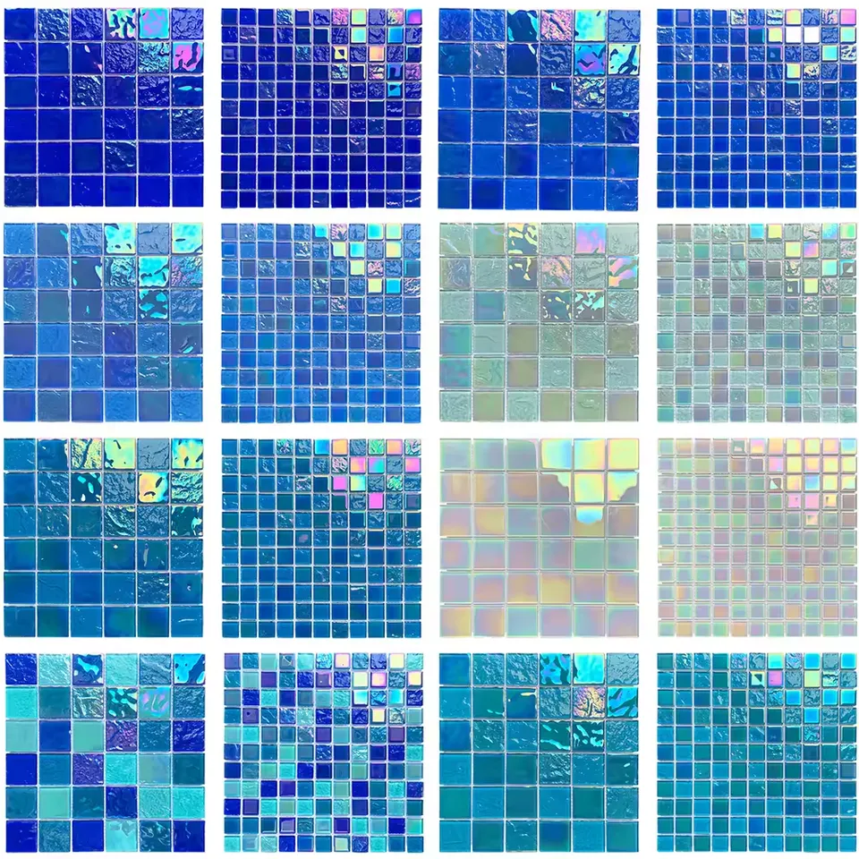 [DSC-2607-27818] Gạch mosaic kính hồ bơi Waterline phong cách cổ điển, tấm 300x300 mm, dày 4 mm
