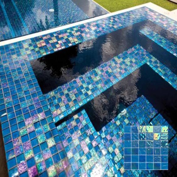 [DSC-2607-86990] Gạch mosaic kính pha lê xanh ánh kim YD YD009 cho hồ bơi 30 x 30 cm