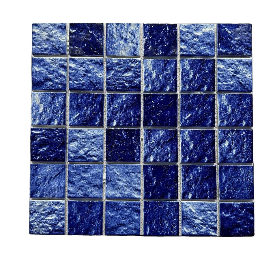 [DSC-2607-76695] Gạch mosaic nghệ thuật hồ bơi ngoài trời 48mmX48mm xanh lam lục nhạt huỳnh quang, vân nứt băng, bề mặt bóng