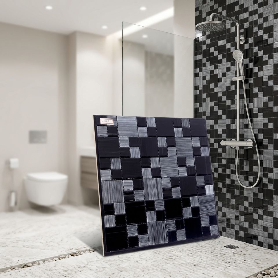 [DSC-2607-90968] Gạch mosaic kính hồ bơi GC-KOOCI GCBB13 phối đen xám trắng 300x300 mm