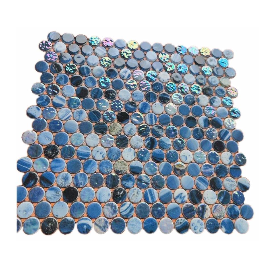 [DSC-2607-60796] Gạch mosaic kính tròn ánh kim màu xanh dương ốp lát hồ bơi