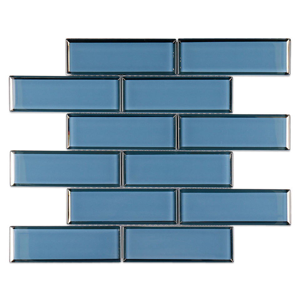 [DSC-2607-96117] Gạch Mosaic Kính Bosaier 3BD092 Cạnh Bevel Xanh Đậm 298x298mm
