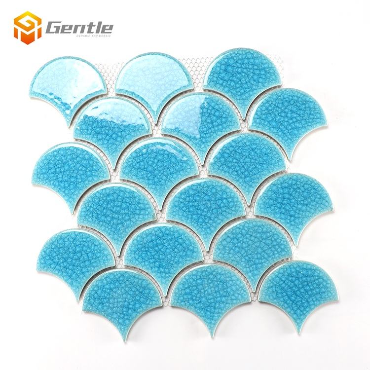 [DSC-2607-87524] Gạch Mosaic Gốm Men Xanh Hình Cánh Quạt GENTLE GDS01