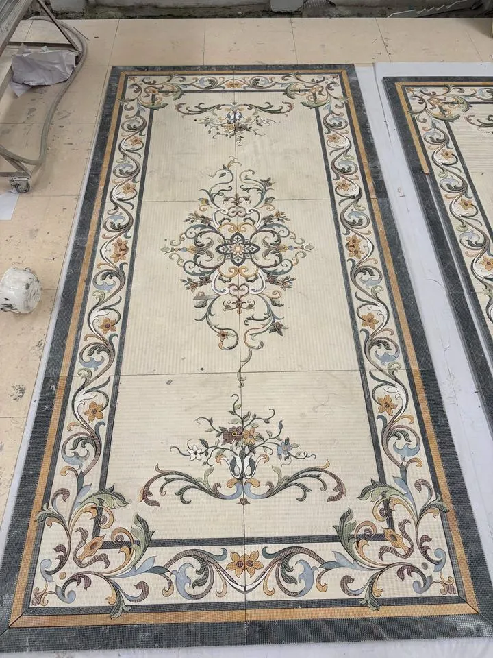 [107632943300] Luxury Natural Marble WaterJet Mosaic with Modern Design and Durable Finish for Villa Hotel Hospital Apartment Flooring