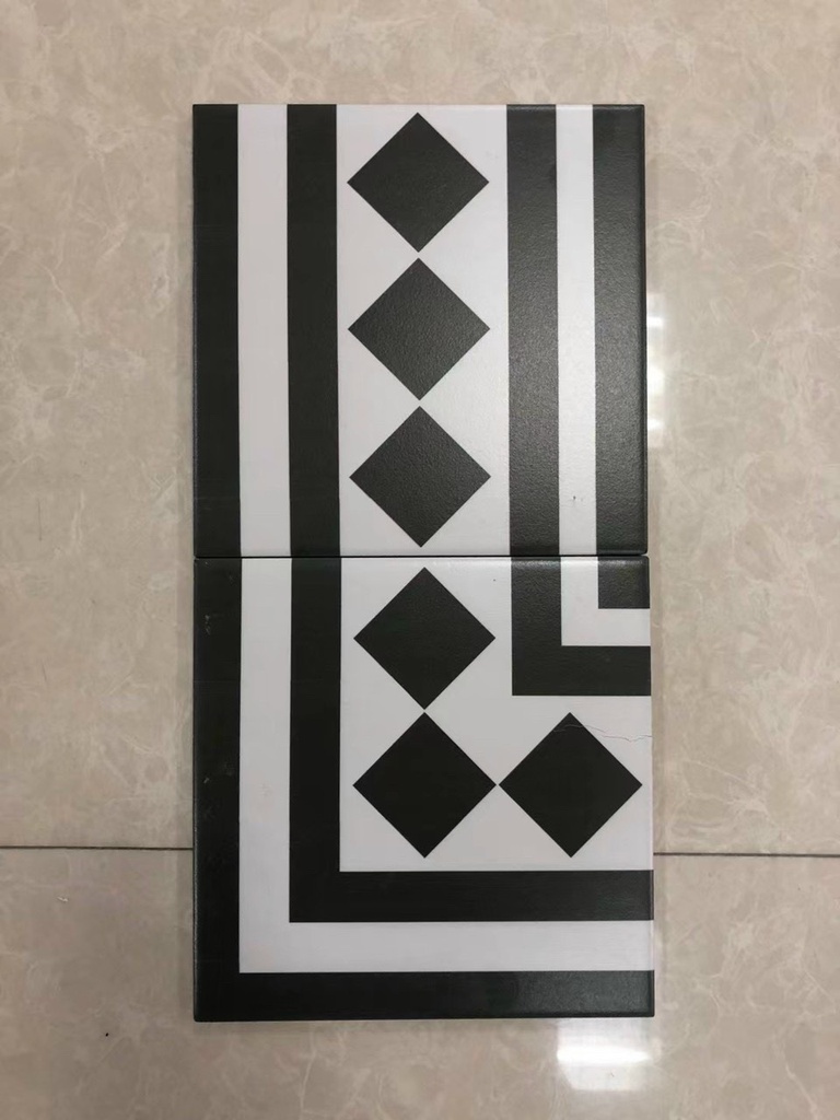 Gạch bông góc 200x200mm kẻ đen LZ07