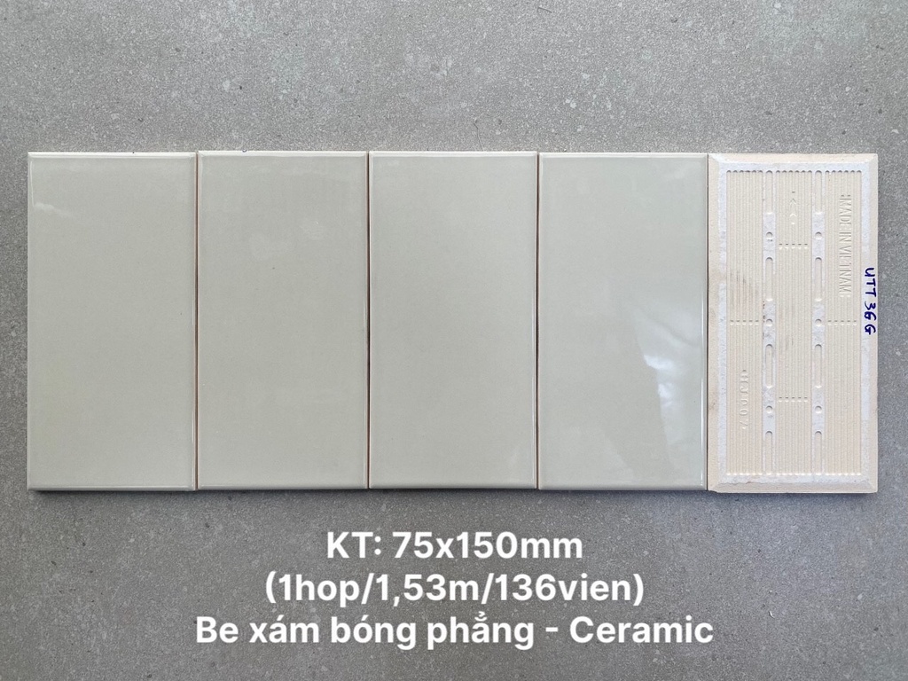 Gạch thẻ Việt Nam xám bóng phẳng KT 75x150mm loại 1 mã FA0306P
