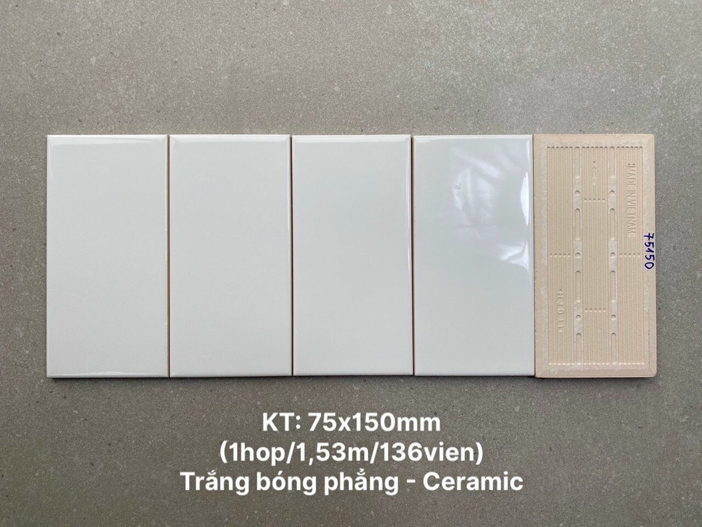 G​​ạch thẻ Việt Nam KT 75x150mm trắng bóng phẳng loại 1 mã STA75150