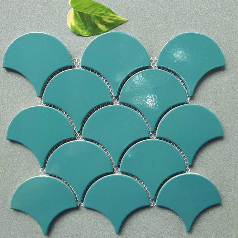 Mosaic vảy cá màu xanh đậm men bóng GP-FT118B4