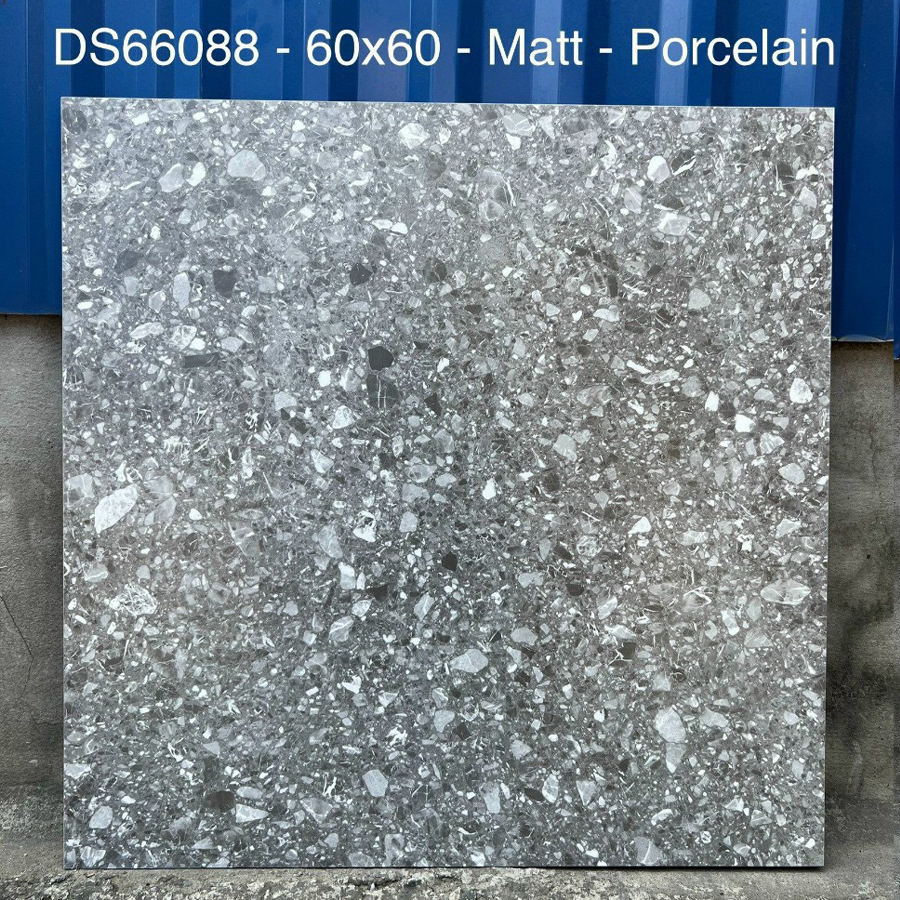 Gạch Terrazzo TQ, KT 600x600mm Xương Porcelain xám mờ phẳng, mã 66088 
