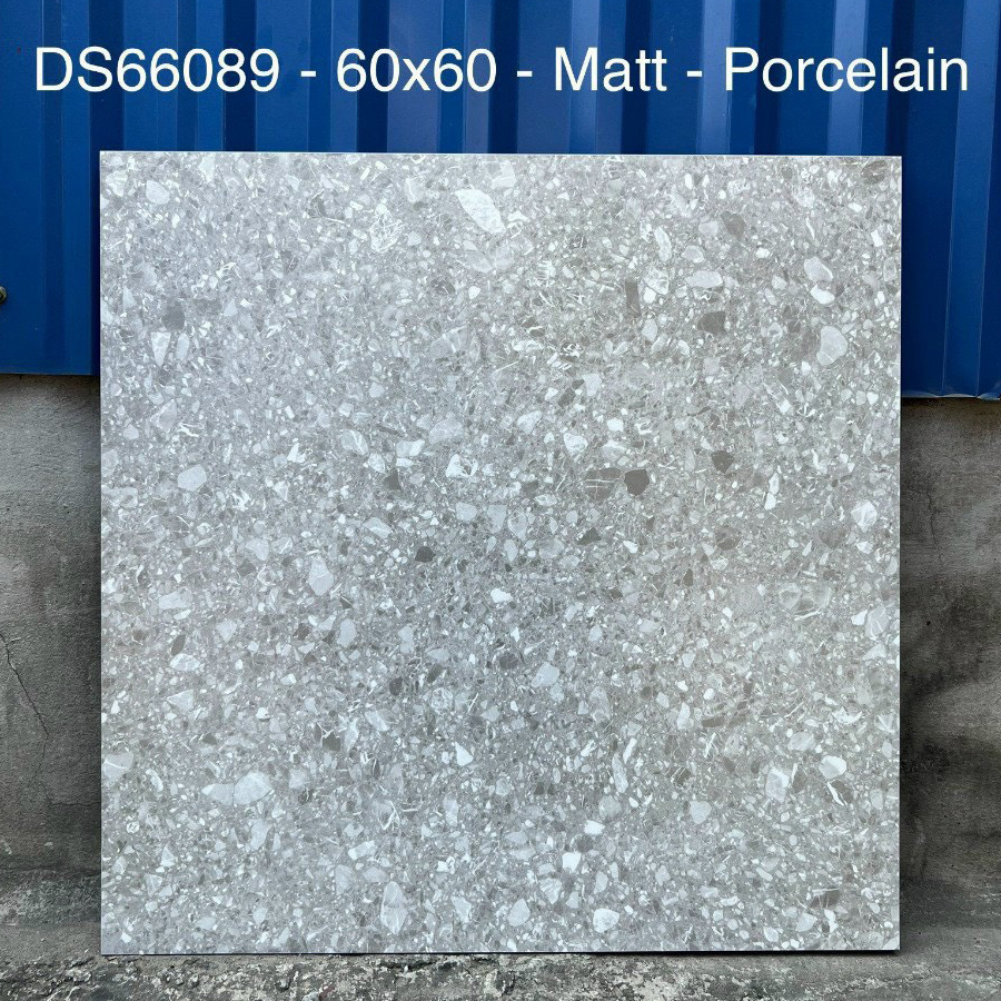 Gạch Terrazzo TQ, KT 600x600mm Xương Porcelain xám nhạt mờ phẳng, mã 66089