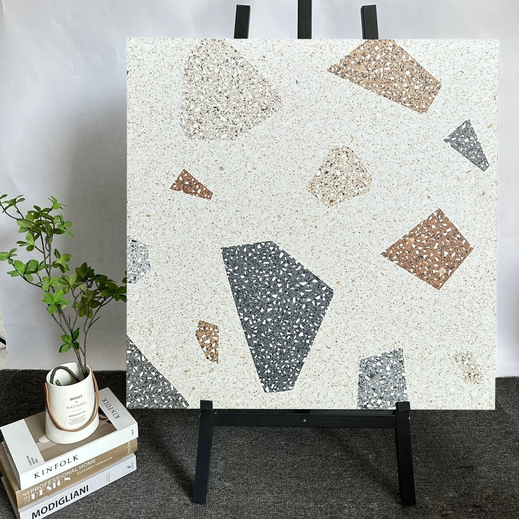 Gạch Terrazzo Ấn Độ, KT 600x600 mm xương đá mặt mờ mã Bronze 