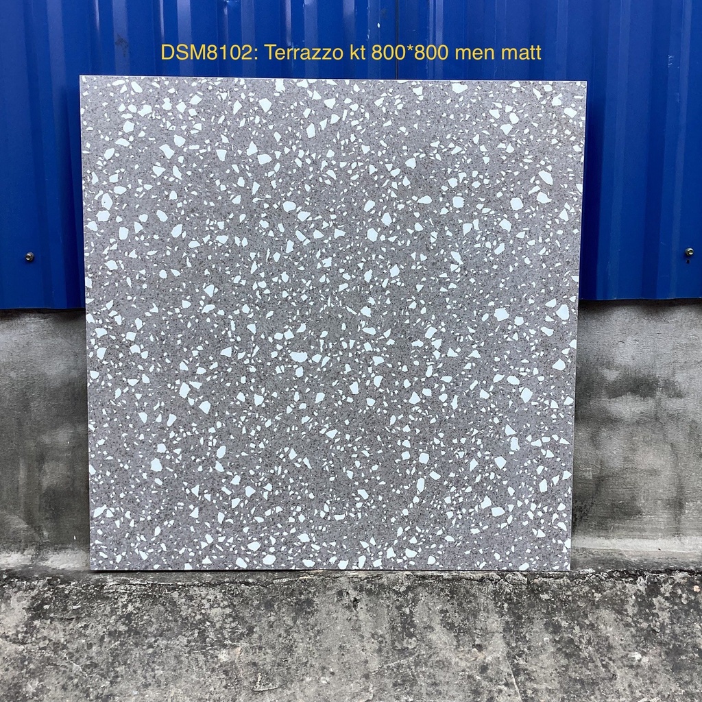 Gạch Terrazzo TQ, KT 800x800 mm Xương Porcelain Xám mờ phẳng mã DS0M8102